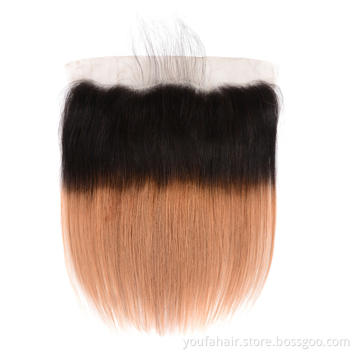 Brazilian Cuticle Aligned 1B 30 Ombre Straight Hair HD Lace Frontal Virgin Human Hair Pre Colored 13x4 Inch Swiss Lace Closure